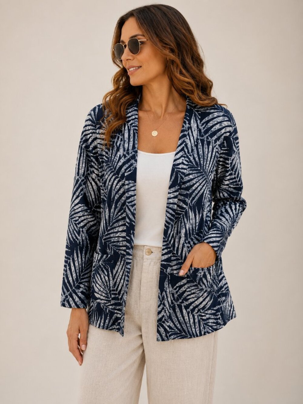 Old Navy Linen Blend Palm Print Unstructured Blazer Cardigan XXL